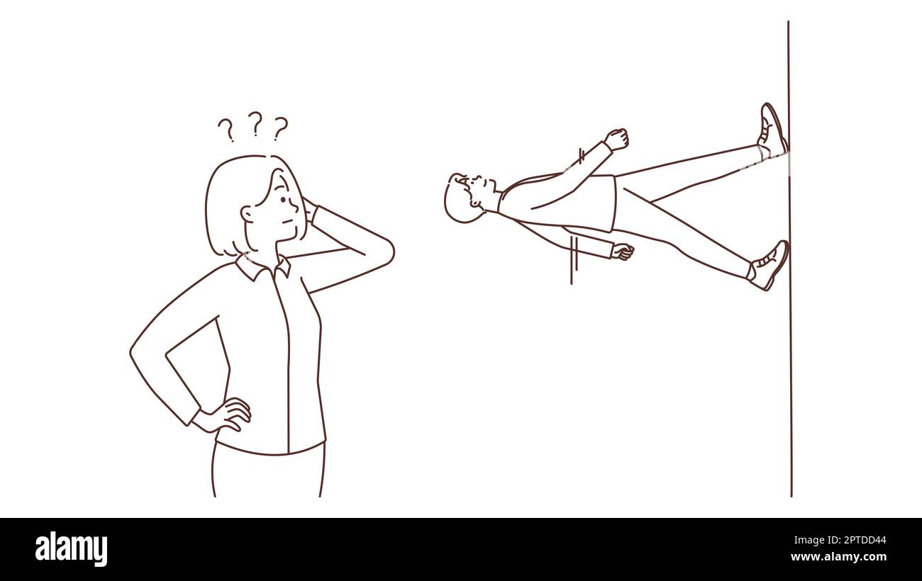 Confused woman look man walking another direction. Frustrated