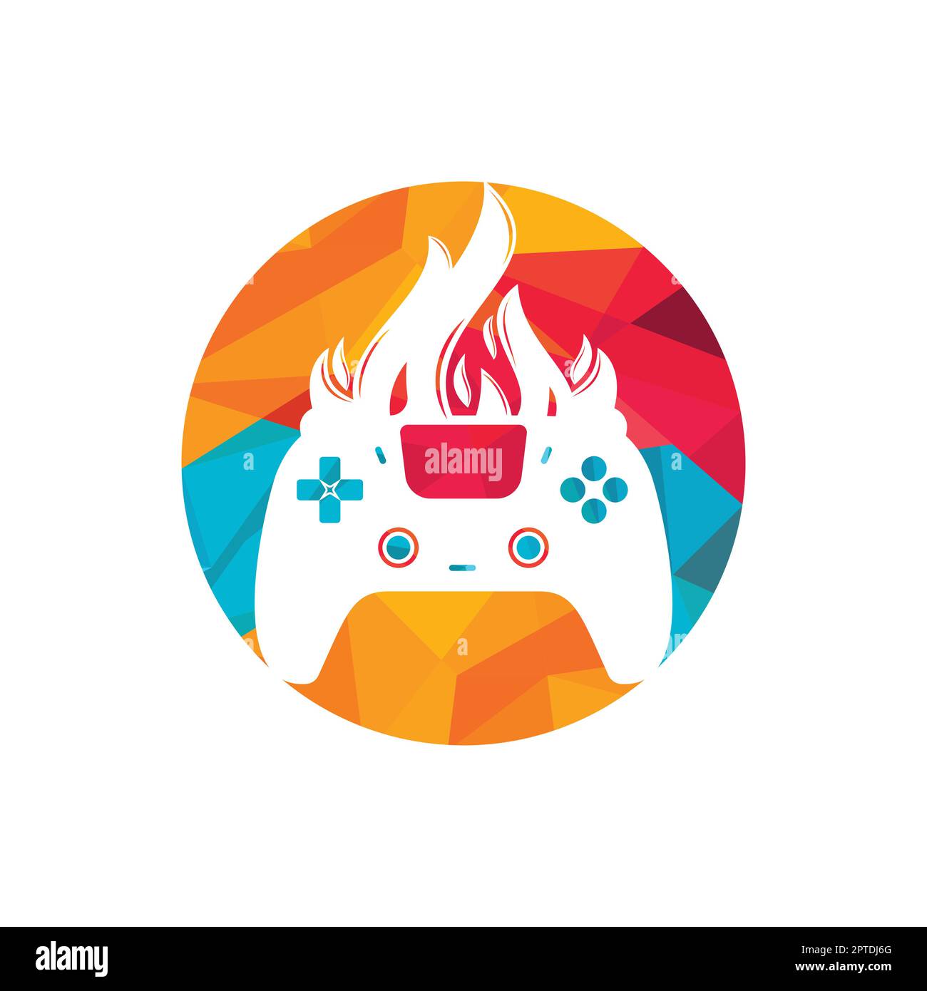 Furious gamer vector logo design. Keypad controller and fire flame vector icon design. Stock Vector