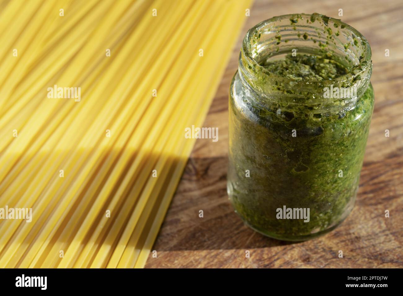 spaghetti with homemade frozen basil pesto Stock Photo Alamy