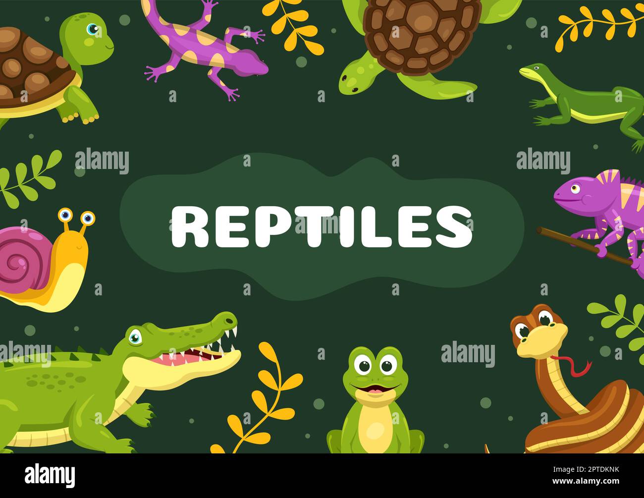 Set of Animal Reptile Template Hand Drawn Cartoon Flat Illustration