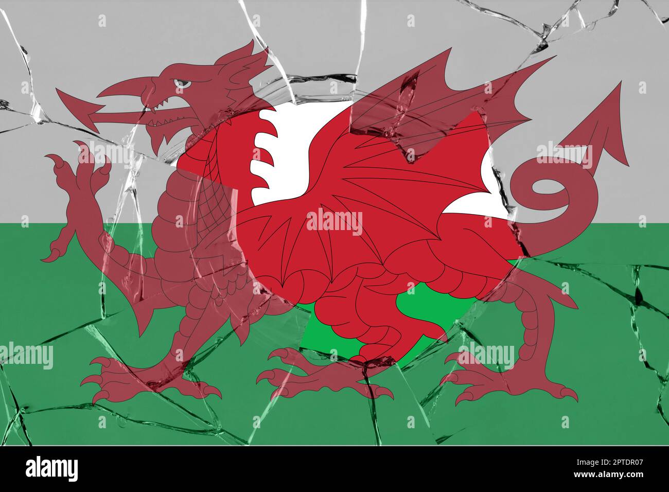 3D Flag of Wales on a glass breakage background Stock Photo - Alamy