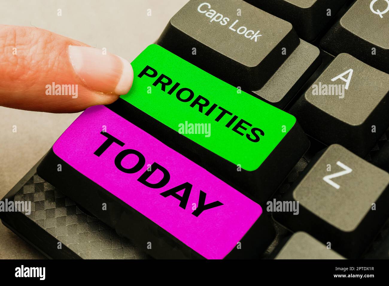 Text sign showing Priorities, Conceptual photo more important is the ...