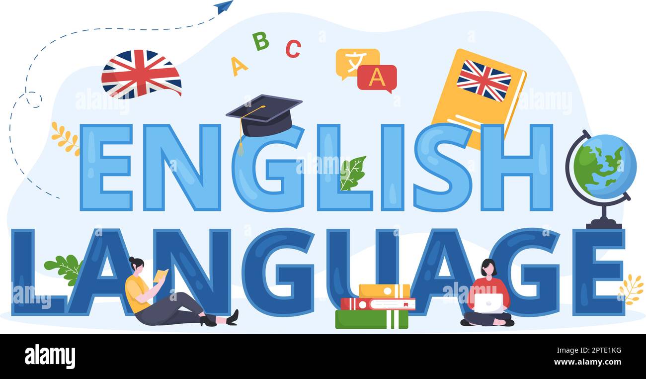 Language School Template Hand Drawn Cartoon Flat Illustration of Online