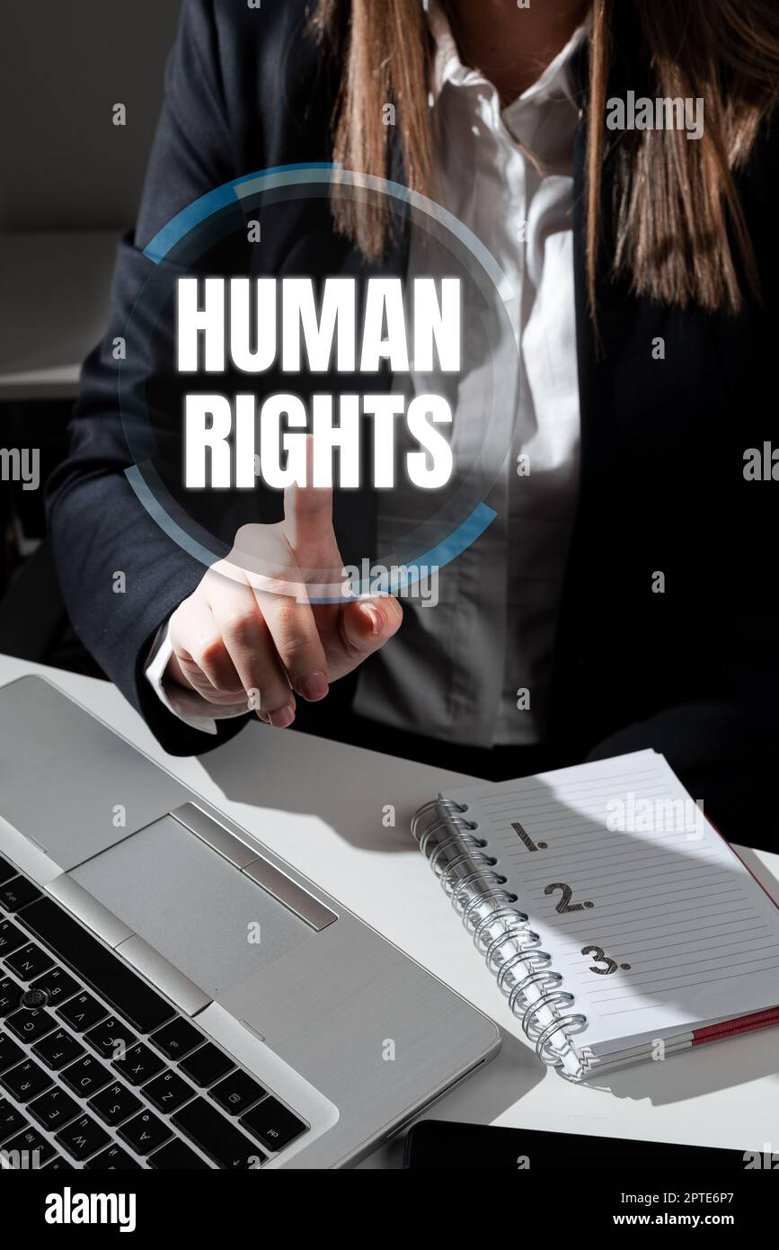 Hand writing sign Human Rights, Business showcase Moral Principles ...