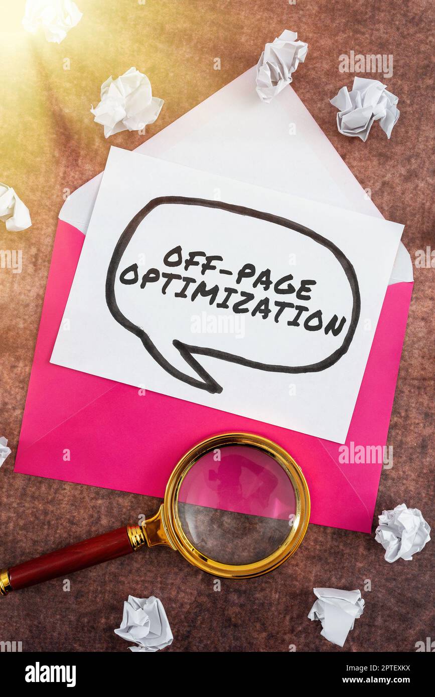 Conceptual display Off Page Optimization, Business concept Website External Process Promotional Method Ranking Stock Photo