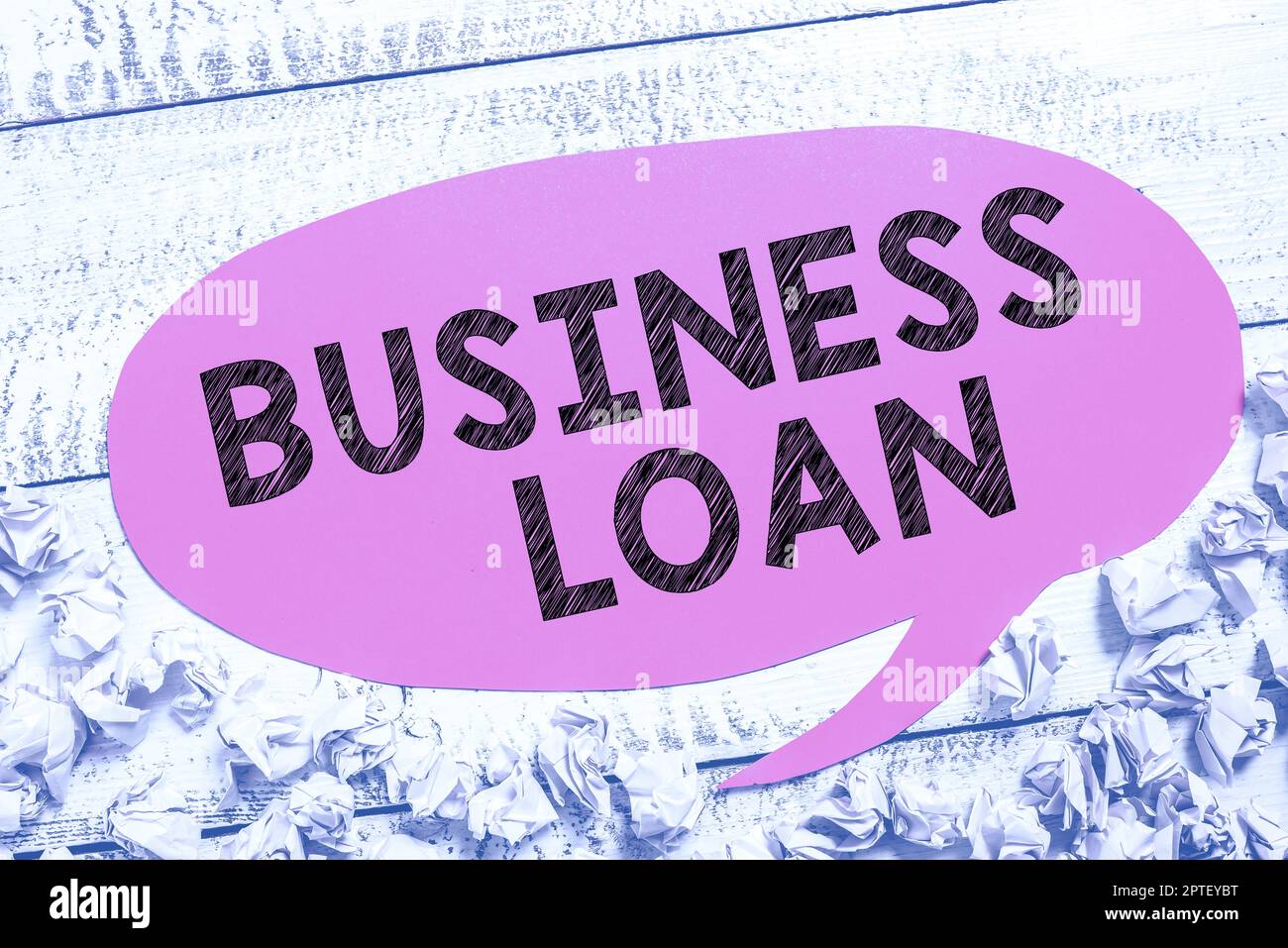 Hand writing sign Business Loan, Business showcase Credit Mortgage Financial Assistance Cash Advances Debt Stock Photo
