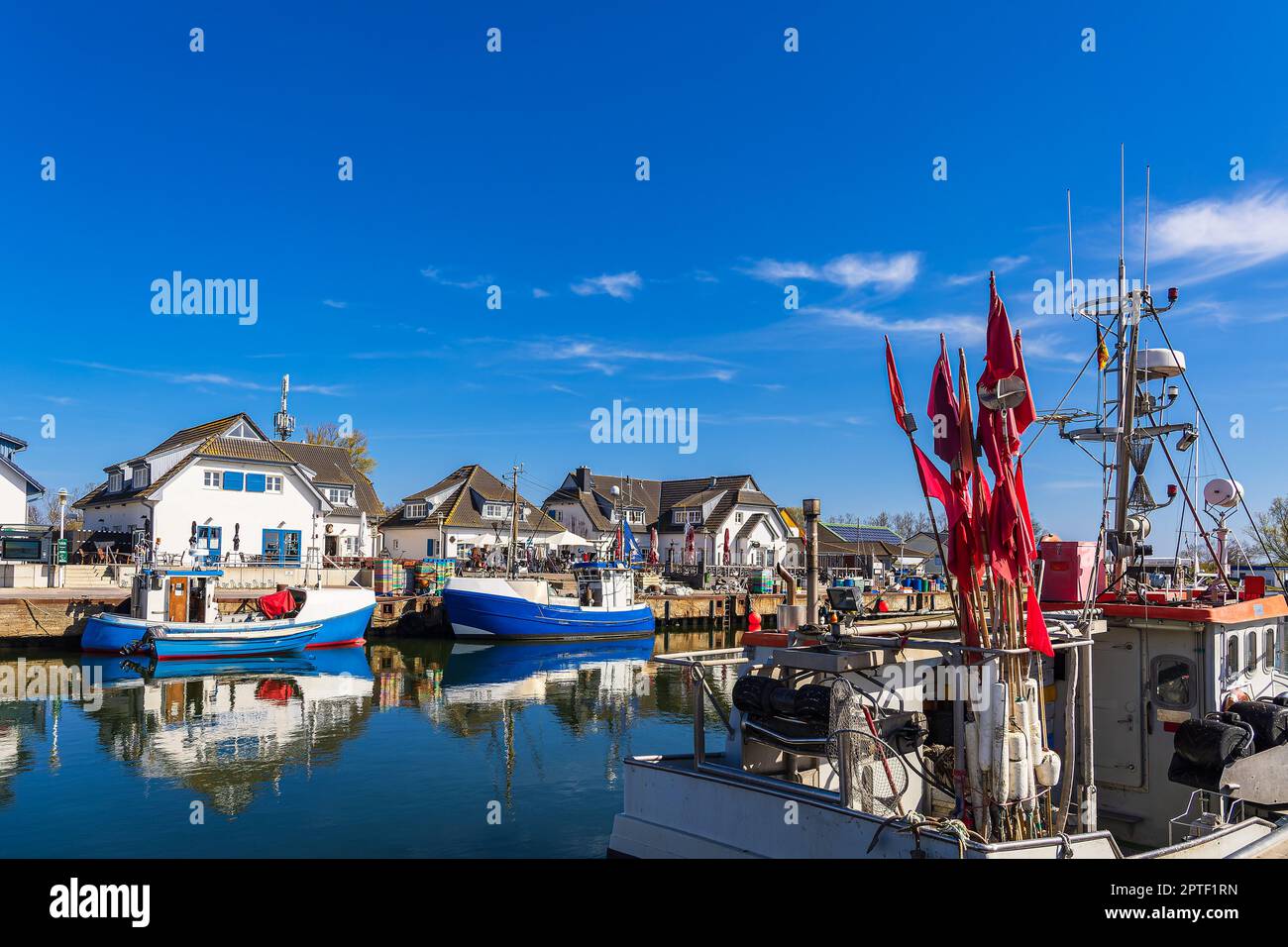 View to the port Vitte on the island Hiddensee, Germany. Stock Photo