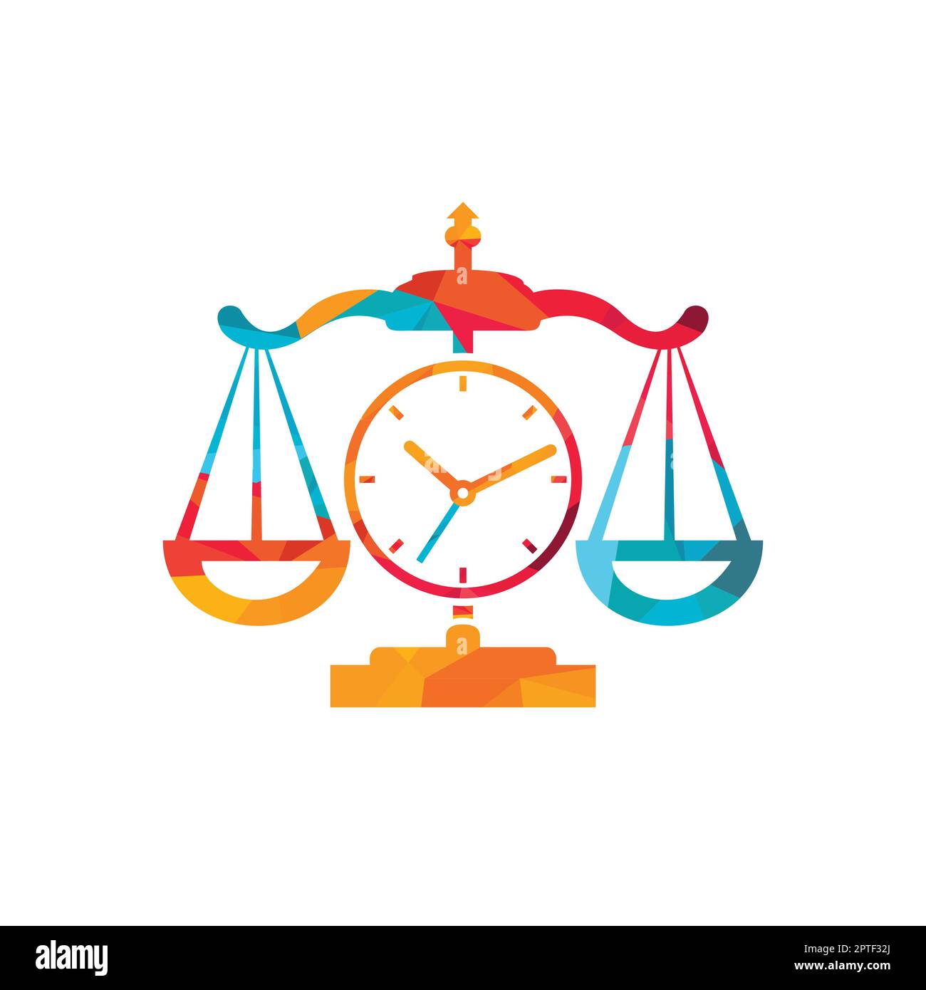Law time vector logo design. Scale with clock icon vector logo design