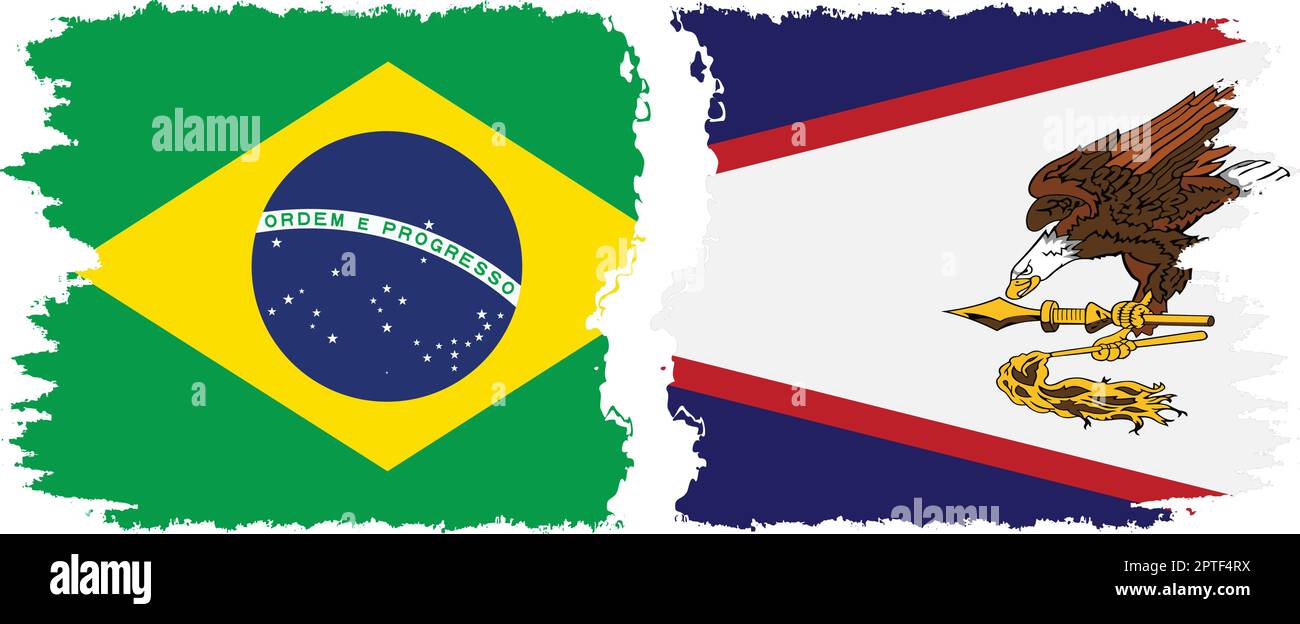 American Samoa and Brazil grunge flags connection, vector Stock Vector