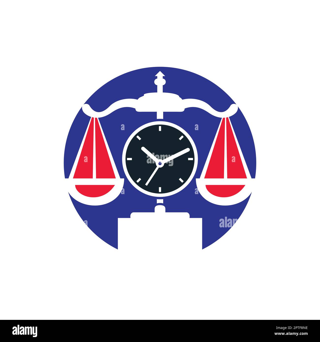 Law time vector logo design. Scale with clock icon vector logo design