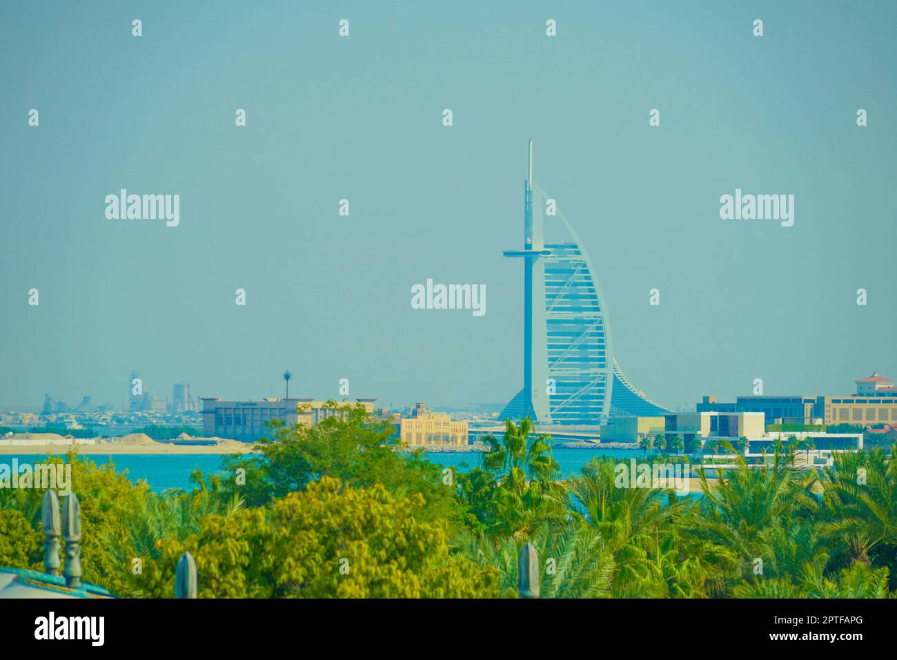 Bourgeeal Arab and Dubais townscape. Shooting Location Dubai Stock