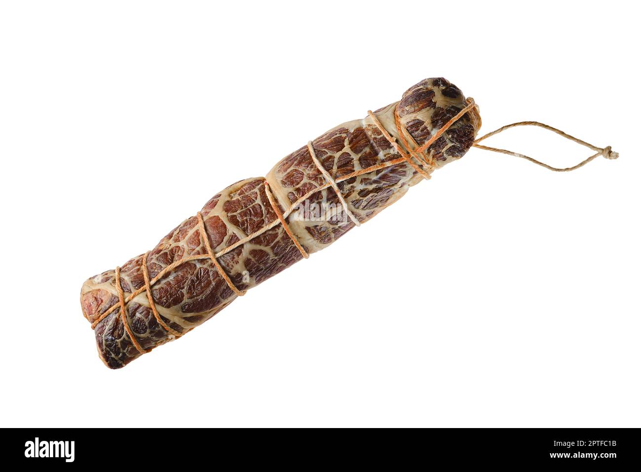 Top view of smoked dried beef meat isolated on white background Stock ...
