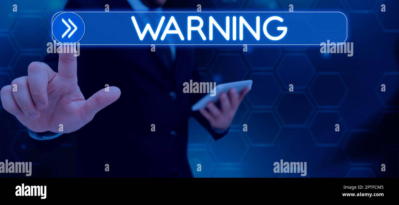 Handwriting text Warning, Word for statement or event that indicates a possible or impending danger Stock Photo