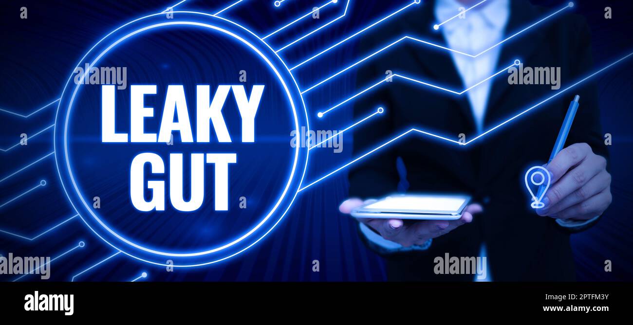 Text sign showing Leaky Gut, Business idea A condition in which the lining of small intestine is damaged Stock Photo