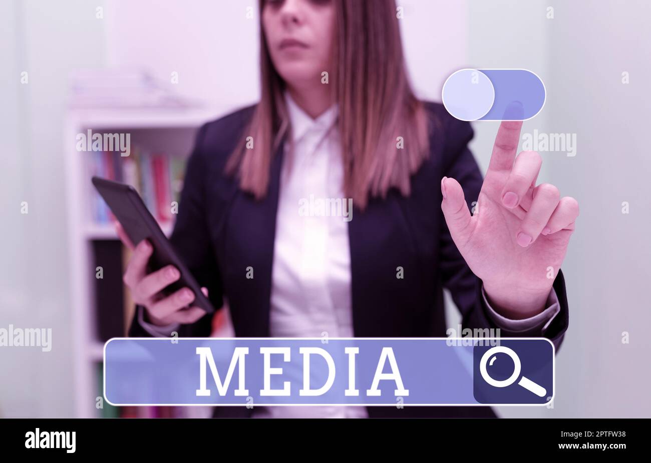 Sign displaying Media, Business approach communication outlets or tools