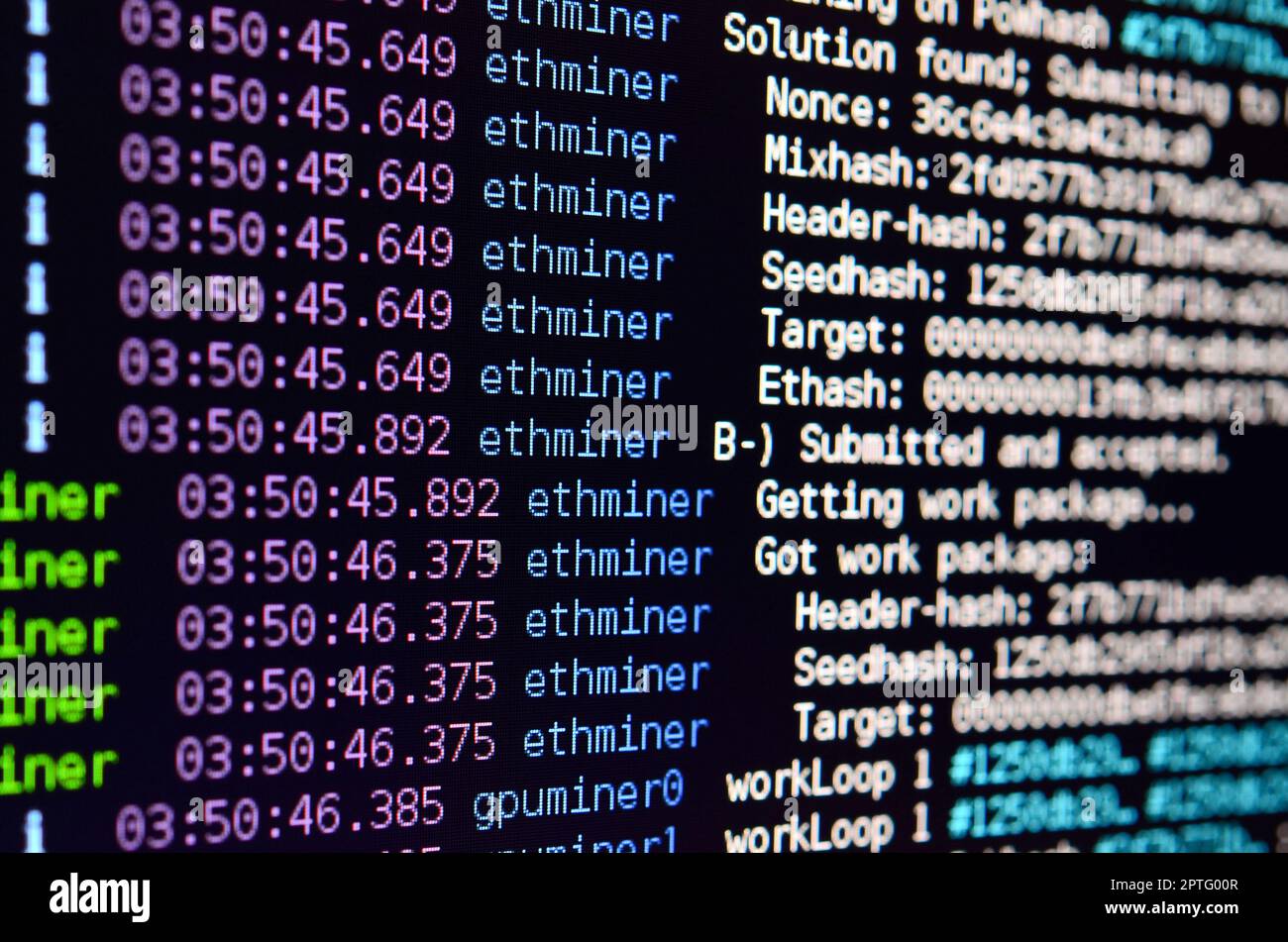 Macro snapshot of the program interface for crypto currency mining on the  monitor of an office computer. The concept of mining bitcoins. The flow of  i Stock Photo - Alamy