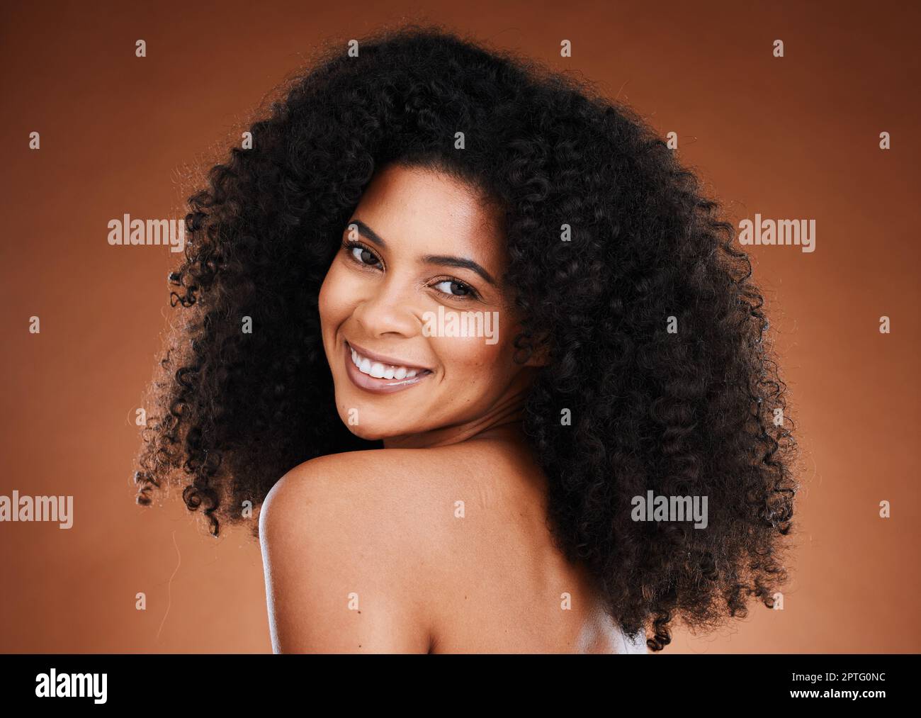 Curly hair, black woman and natural skincare, portrait and beauty for ...
