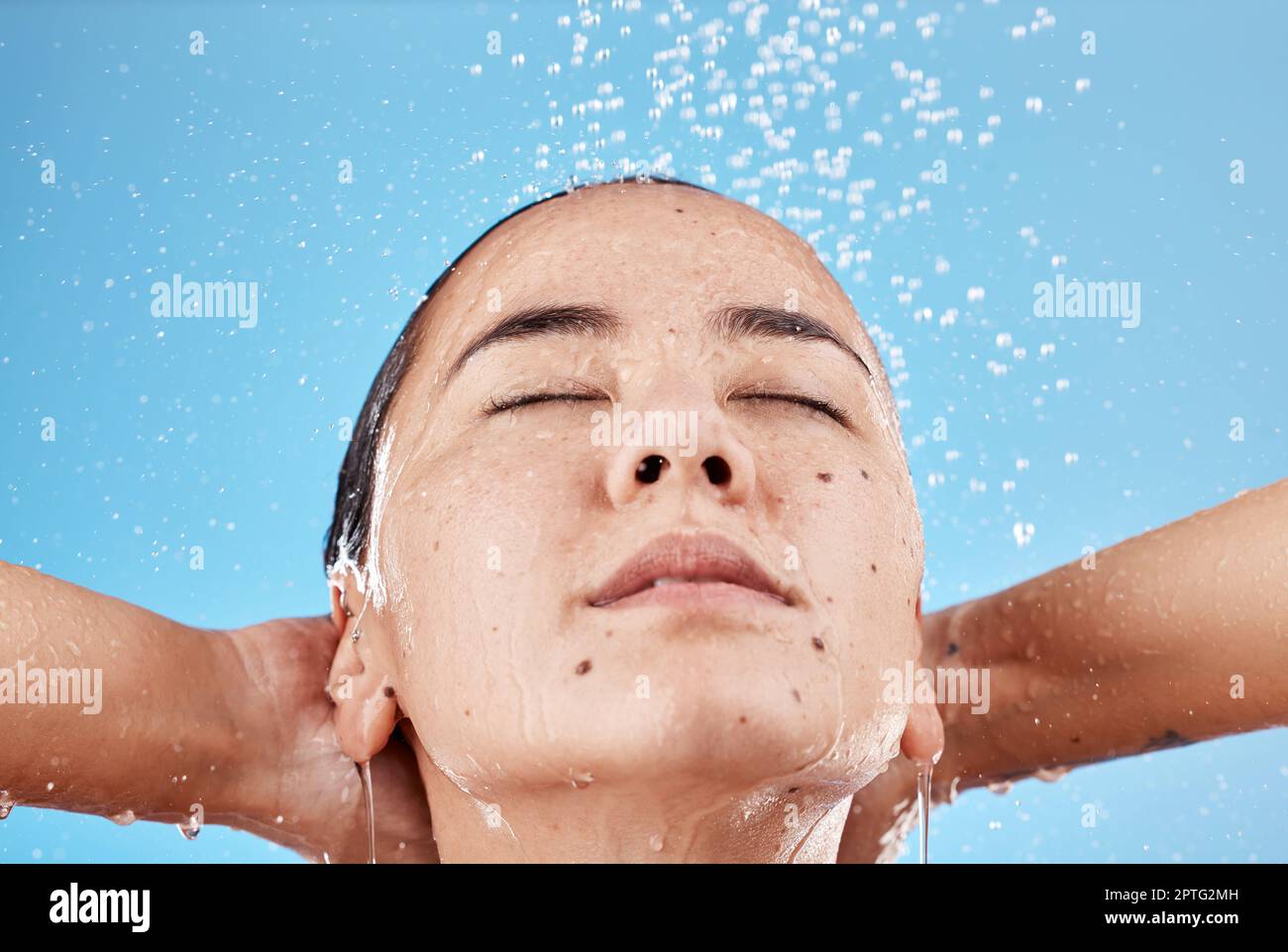 Woman, shower and skincare hydration for beauty, hygiene or cleanse