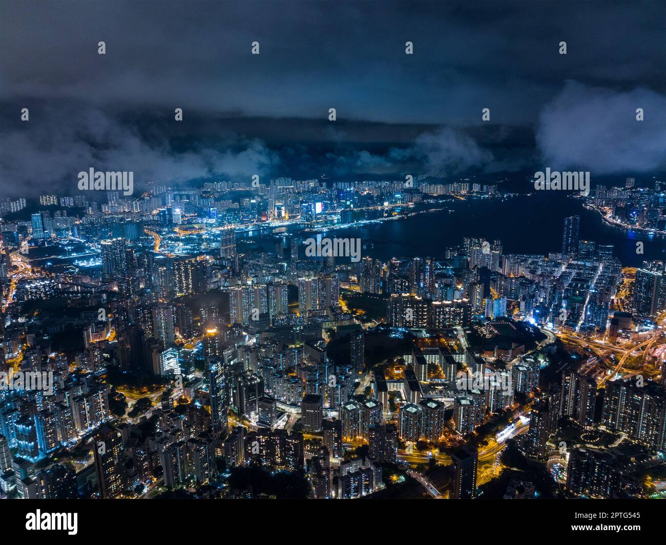 Aerial view of Hong Kong city at night Stock Photo - Alamy
