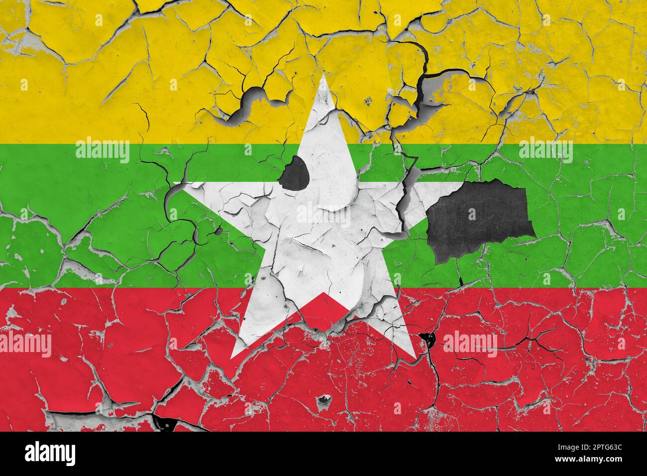 3D Flag of Myanmar on an old stone wall background Stock Photo - Alamy