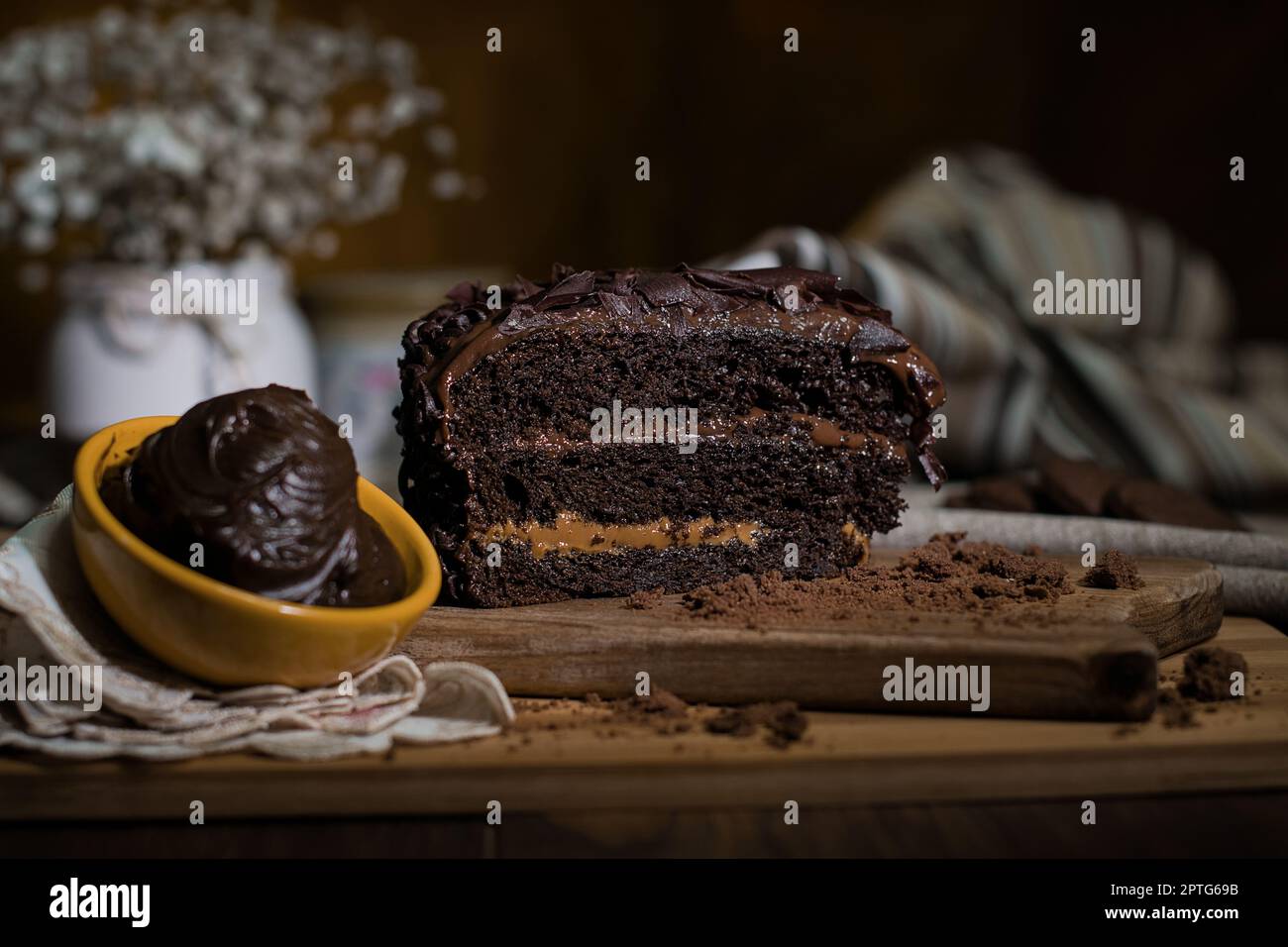Chocolate cake with cream Stock Photo