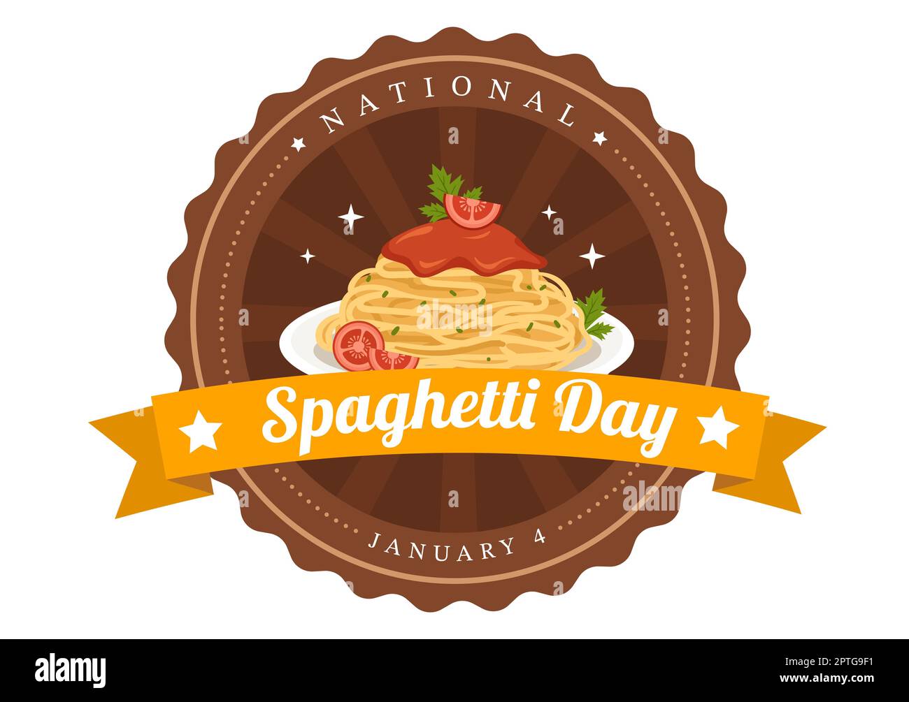 National Spaghetti Day on 4th January with a Plate of Italian Noodles or Pasta Different Dishes in Flat Cartoon Hand Drawn Template Illustration Stock Photo