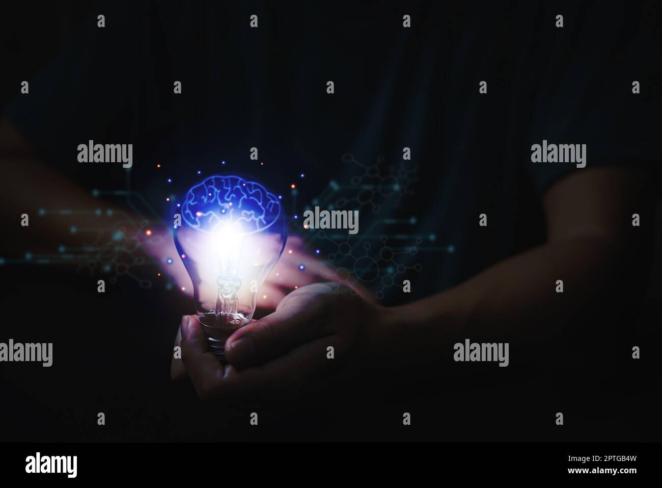 Innovation technology and creativity concept. Hands holding light bulb ...