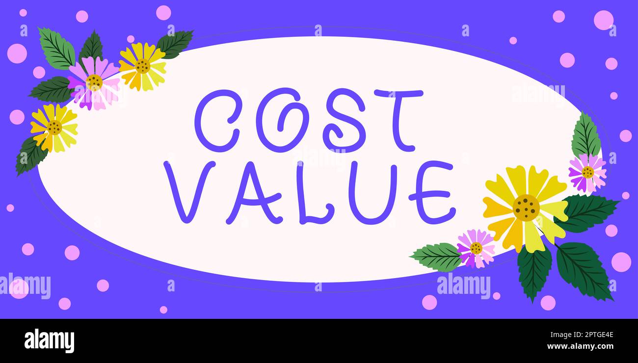 Text caption presenting Cost Value, Business approach The amount that usualy paid for a item you buy or hiring a person Stock Photo