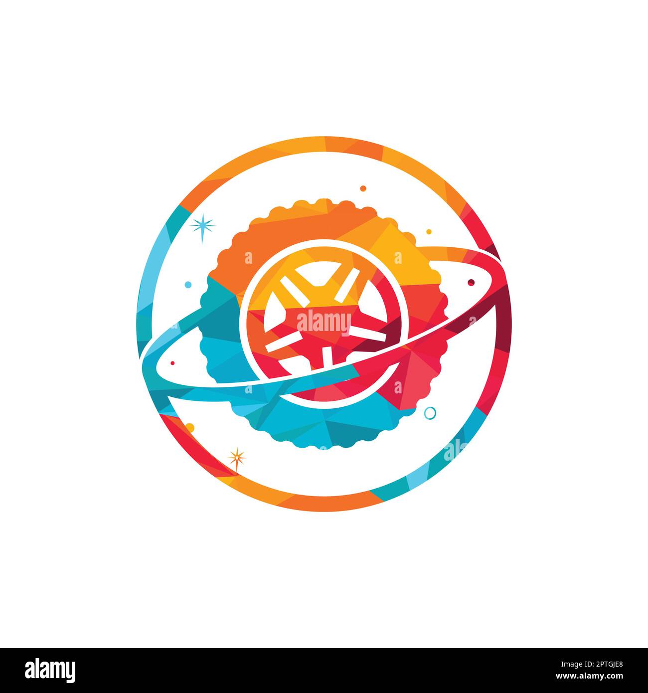 Tire world vector logo template. Vector wheel and planet logo combination. Stock Vector