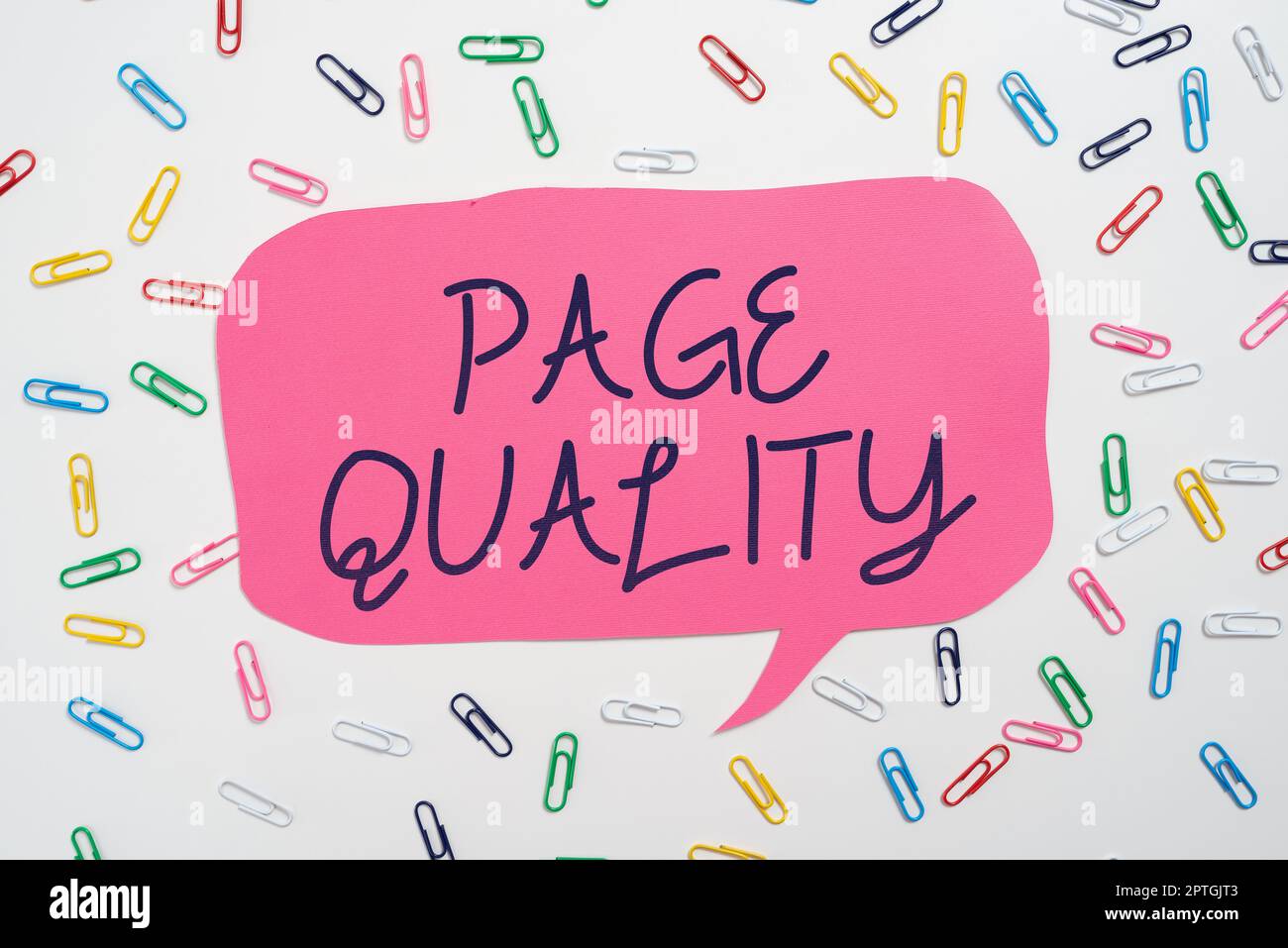 Conceptual display Page Quality, Word Written on Effectiveness of a website in terms of appearance and function Stock Photo