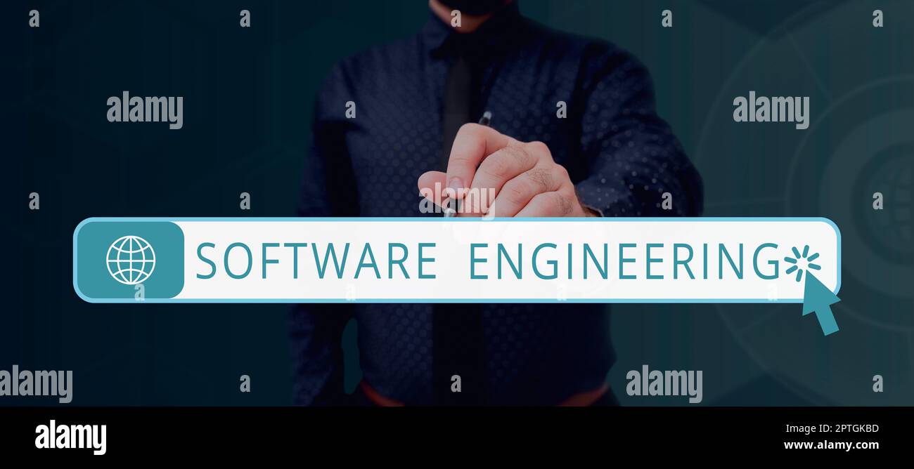 Text caption presenting Software Engineering, Business approach Program Development in Systematic Quantifiable approach Stock Photo