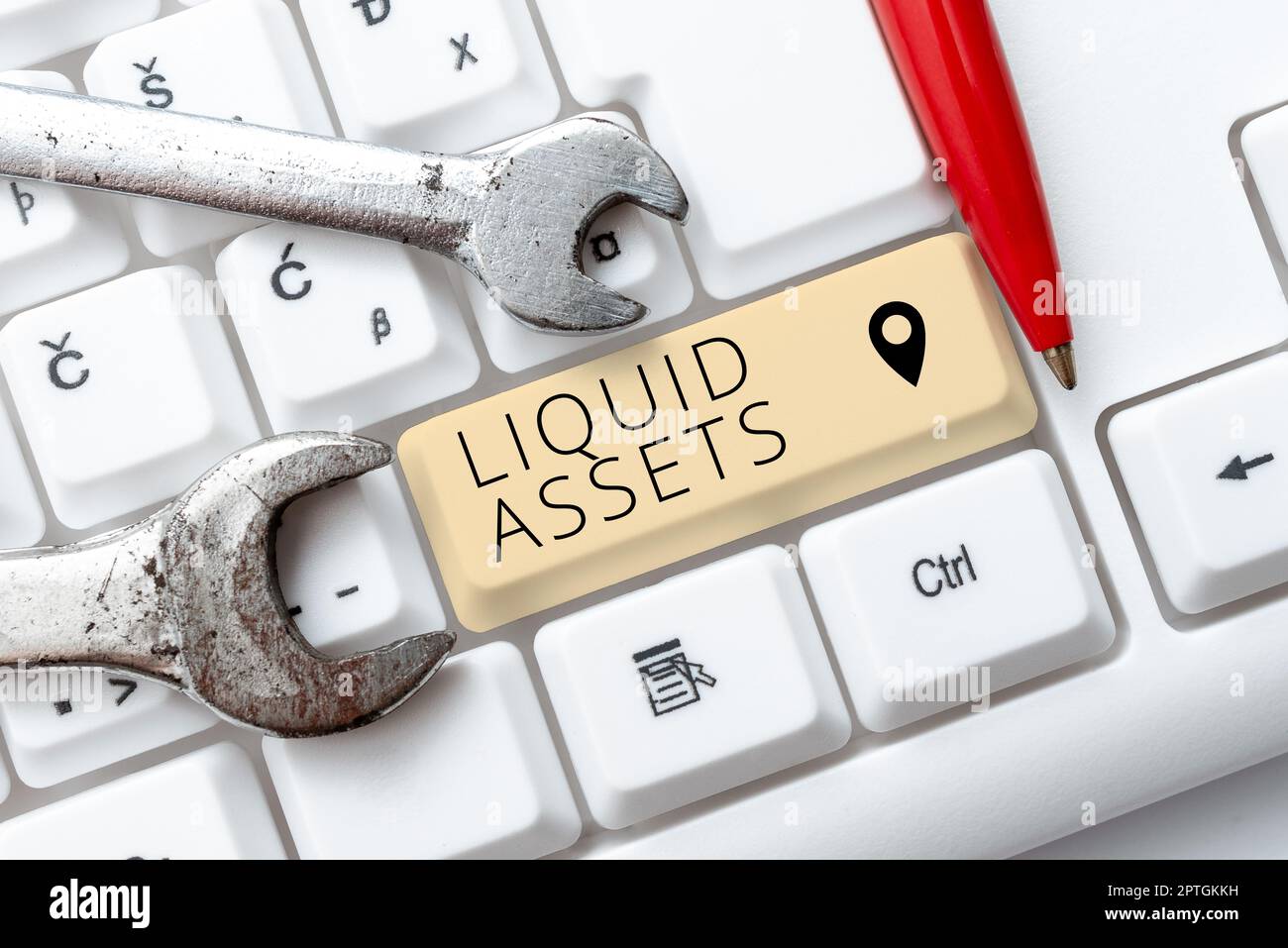 Hand writing sign Liquid Assets, Concept meaning Cash and Bank Balances