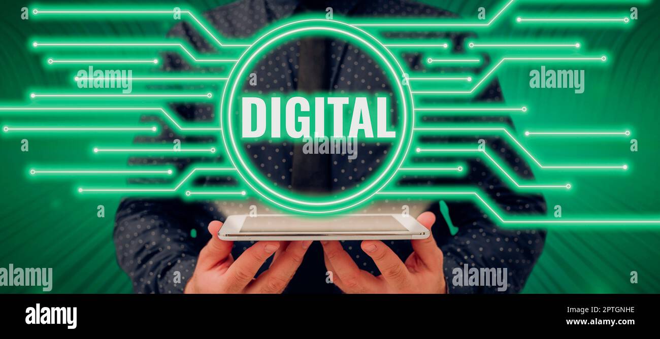 Text caption presenting Digital, Business overview electronic technology that generates stores ...