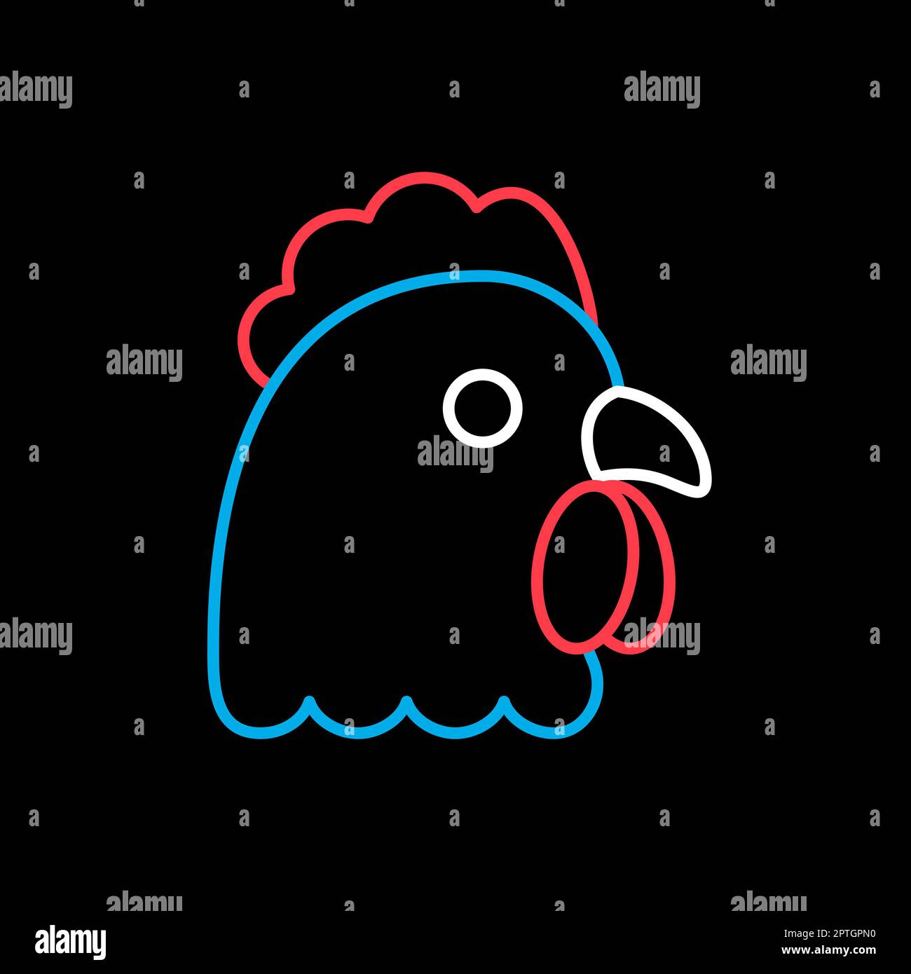 Chicken isolated on dark background icon. Animal head. Farm sign. Graph ...