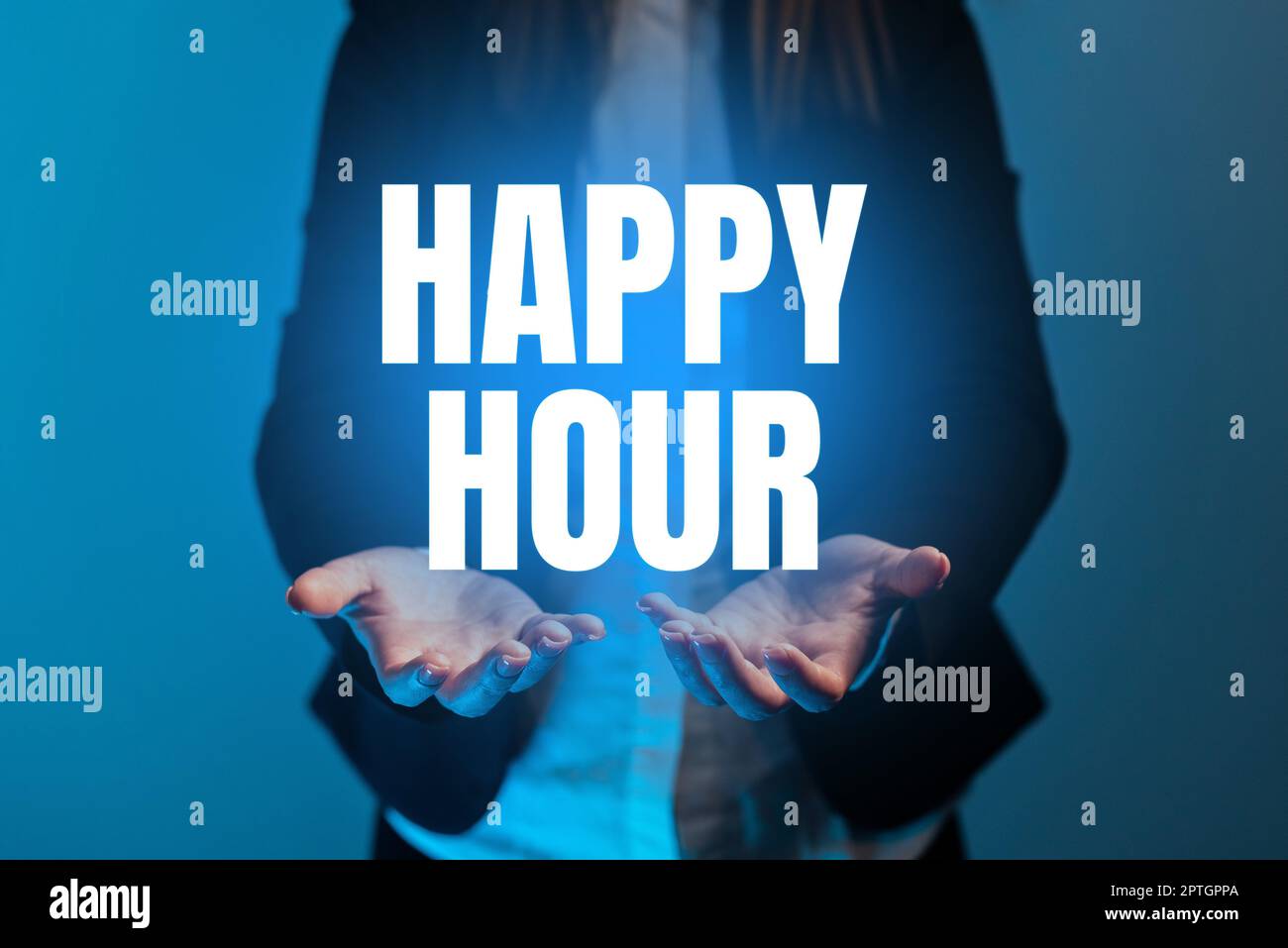 Text caption presenting Happy Hour, Business idea Spending time for activities that makes you relax for a while Stock Photo
