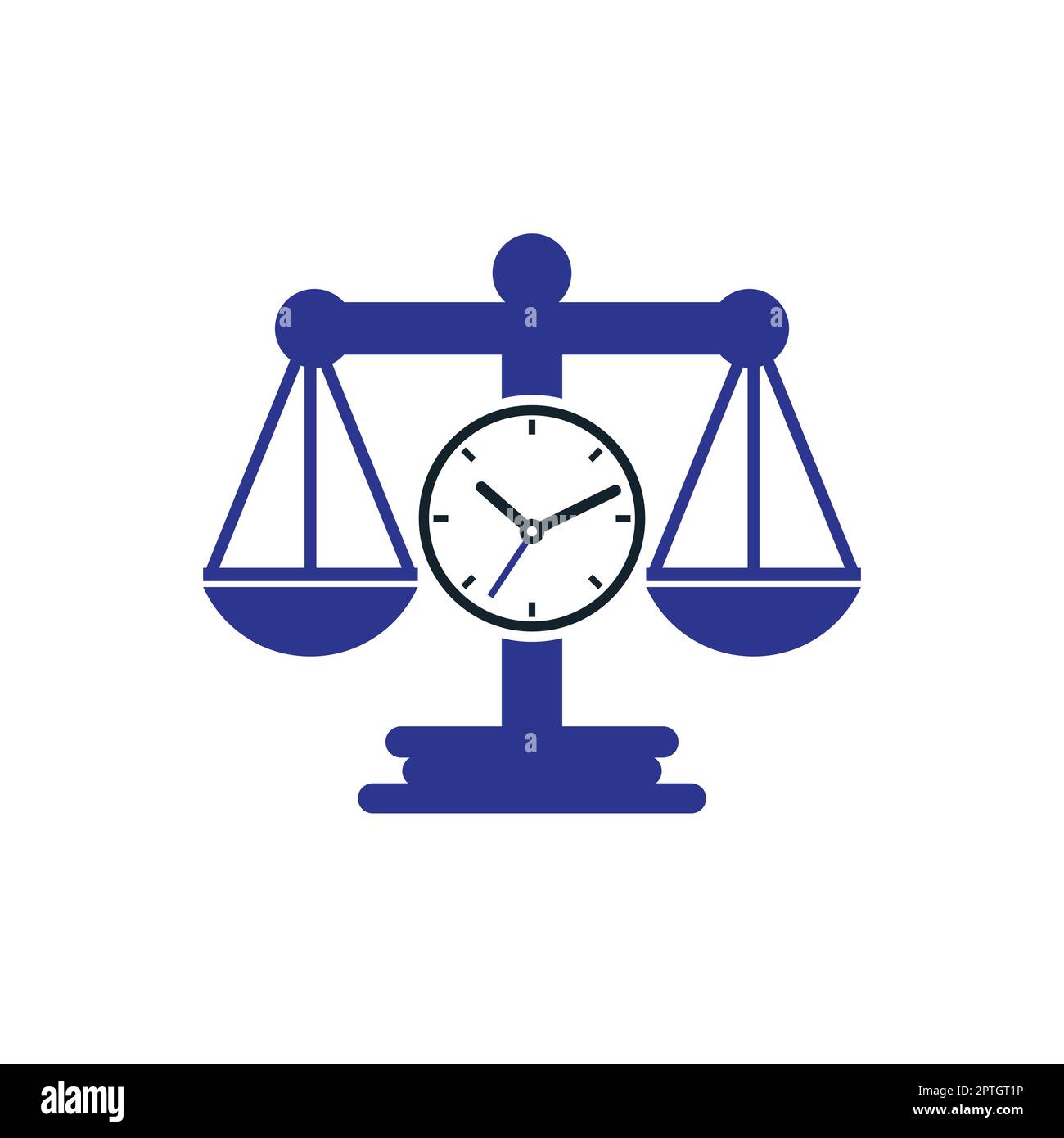 Law time vector logo design. Scale with clock icon vector logo design