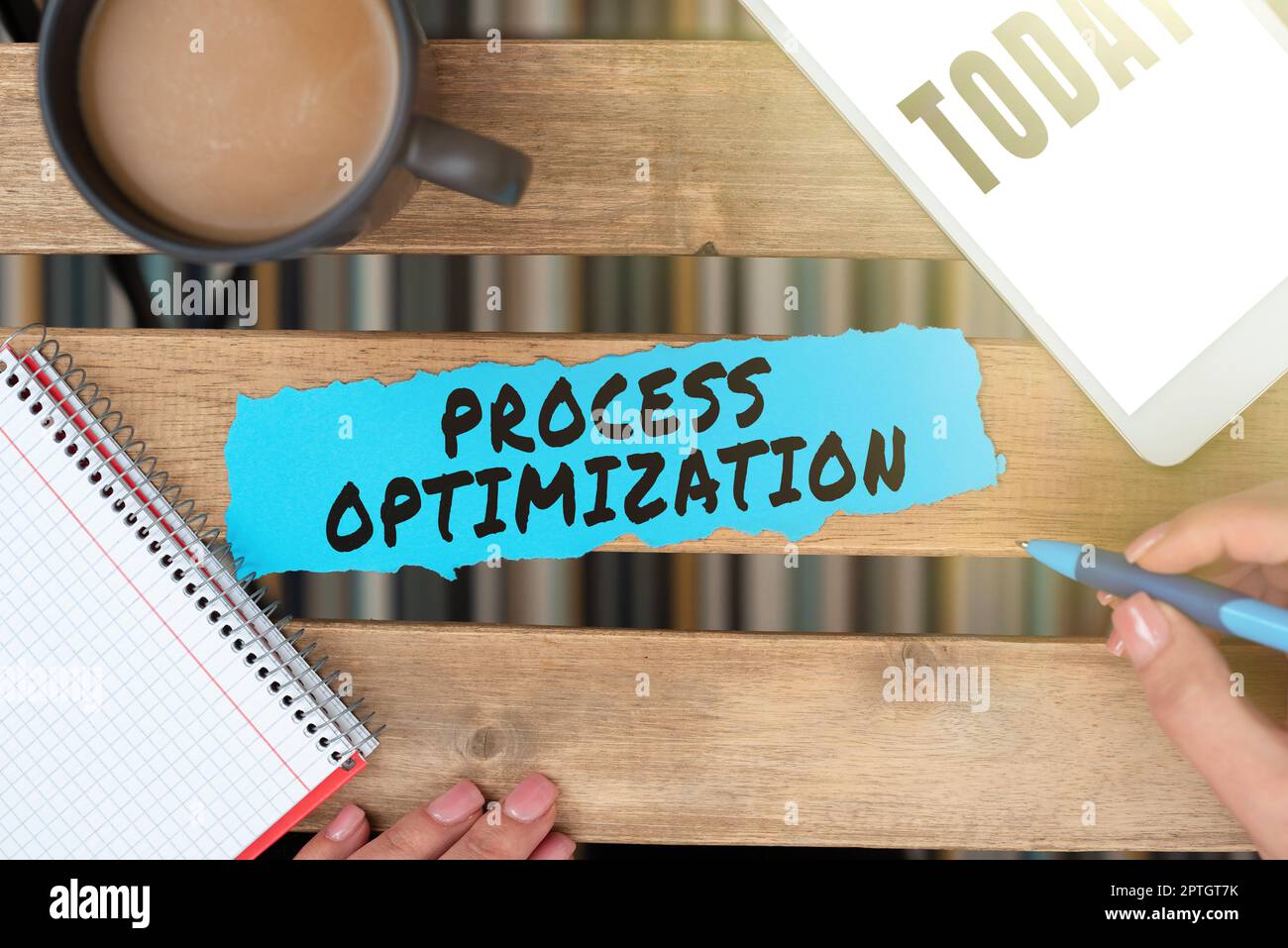 Text caption presenting Process Optimization, Business idea Improve Organizations Efficiency Maximize Throughput Stock Photo