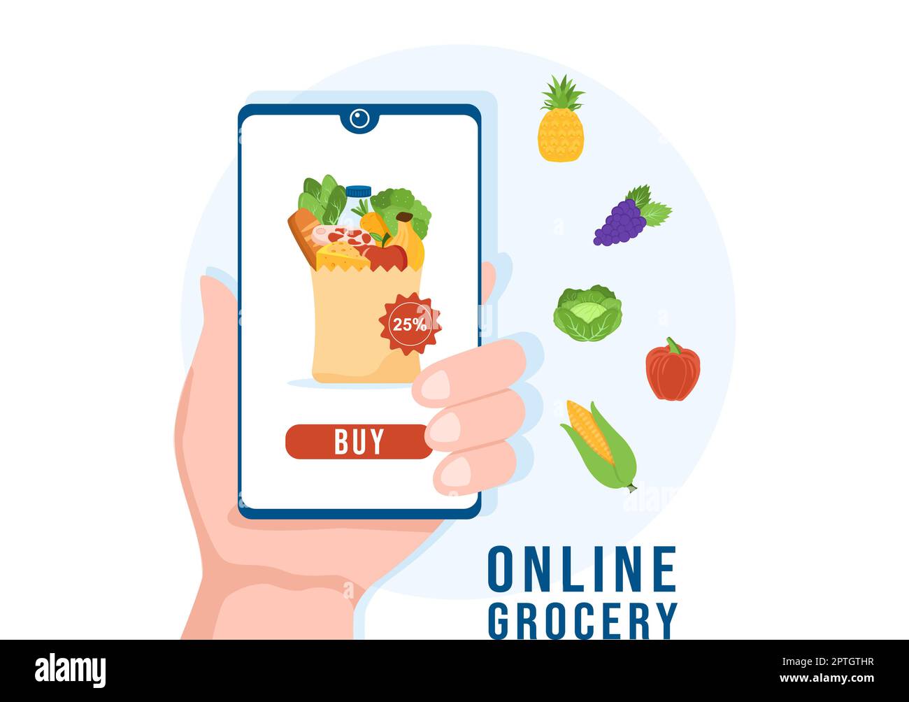 Online Grocery Store or Supermarket to Order Daily Necessities or Food via the App in Flat