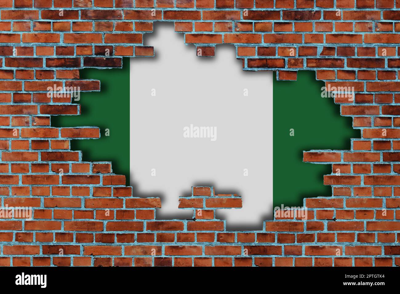 3D Flag of Nigeria behind the broken old stone wall background Stock ...