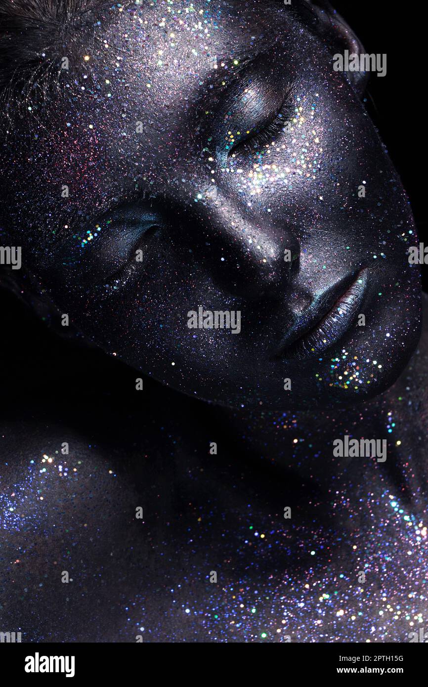 Portrait of beautiful woman with art glitter makeup on her face. Glitter  Face Stock Photo - Alamy