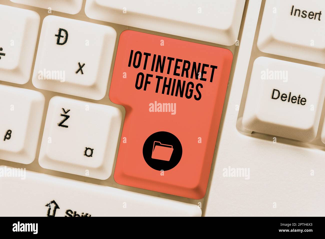 Conceptual caption Iot Internet Of Things, Internet Concept Network of Physical Devices send and receive Data Stock Photo