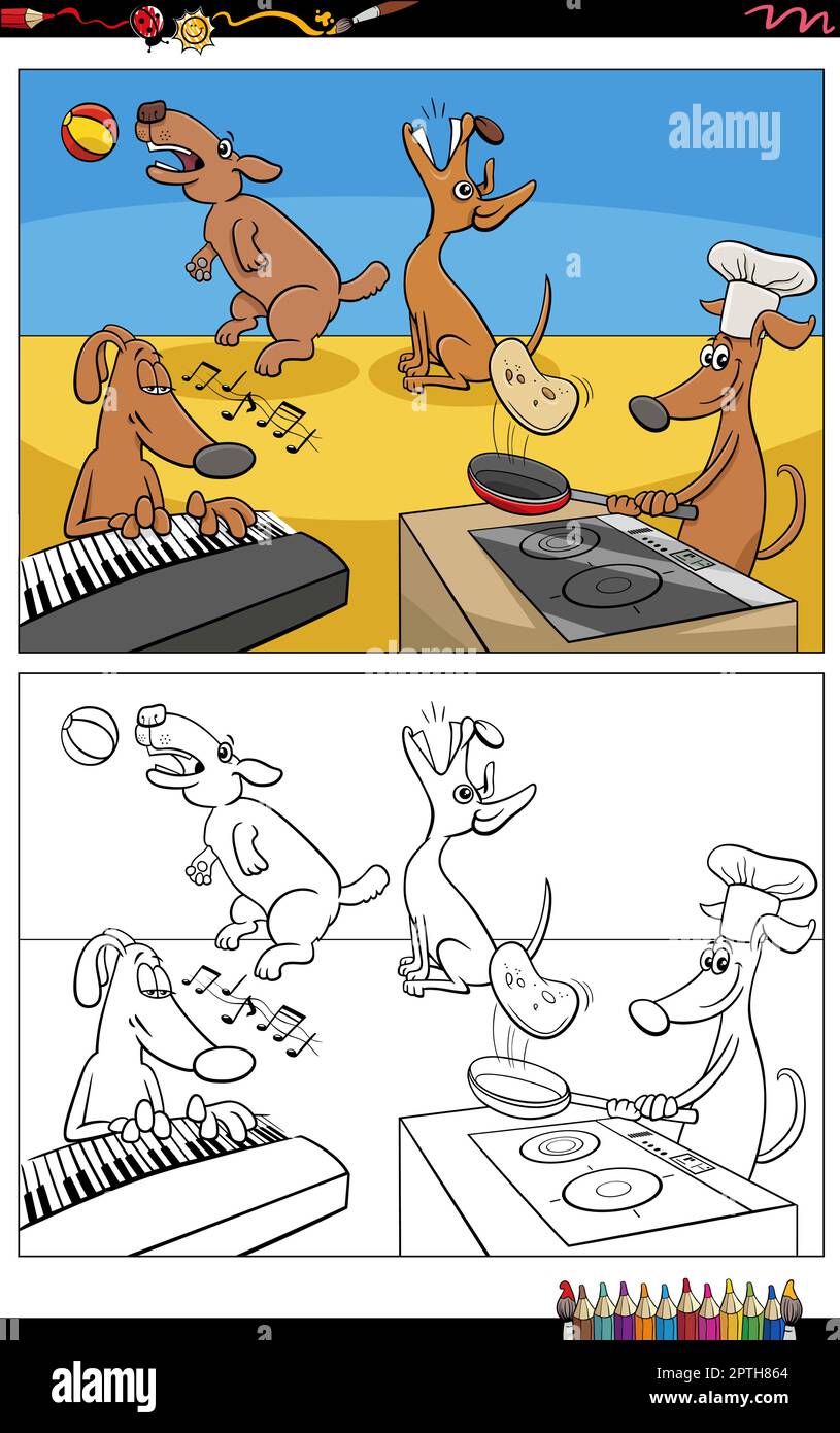 cartoon dogs animal characters group coloring page Stock Vector Image ...