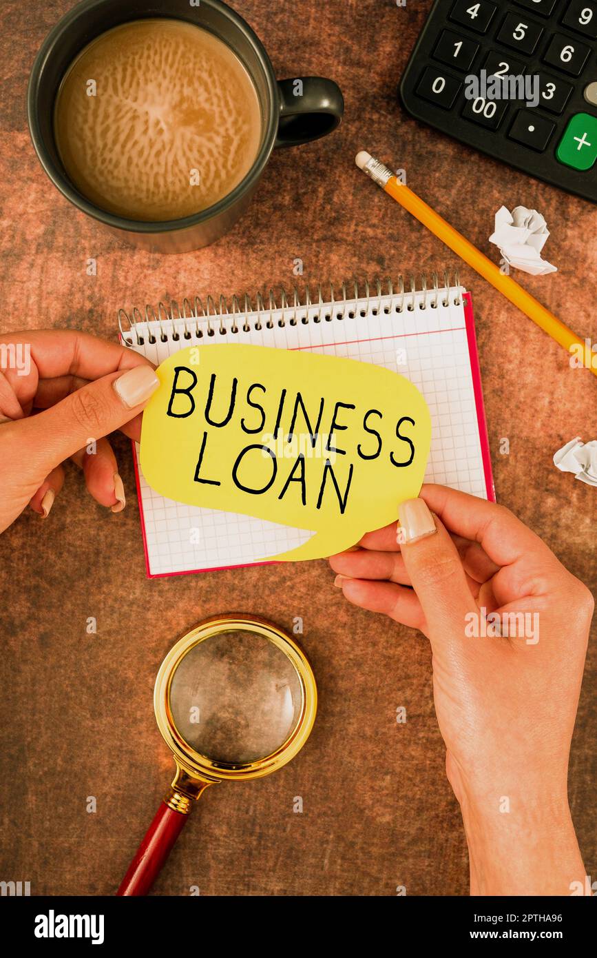 Writing displaying text Business Loan, Business concept Credit Mortgage Financial Assistance Cash Advances Debt Stock Photo