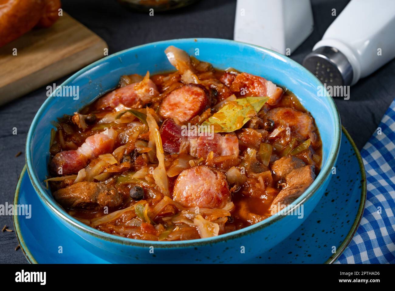 Polish bigos with sausage and mushrooms Stock Photo Alamy