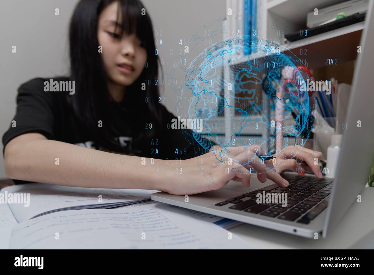 Girl e learning using computer laptop education technology digital ...