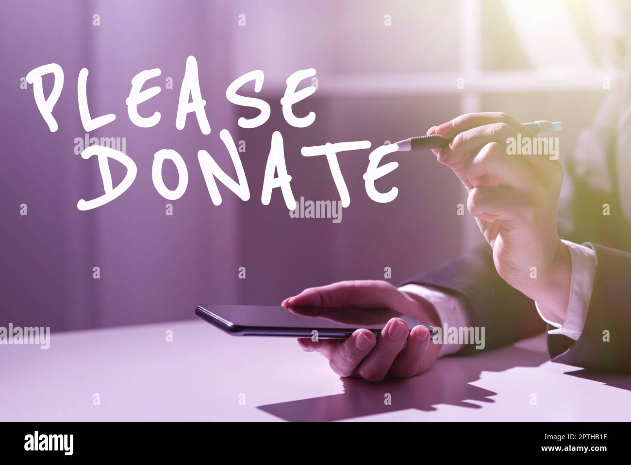 Text sign showing Please Donate, Word Written on Supply Furnish Hand out Contribute Grant Aid to Charity Stock Photo