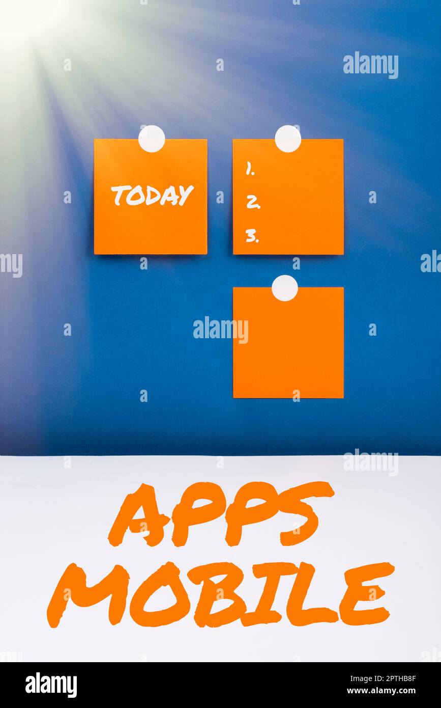 Handwriting text Apps Mobile, Word Written on computer program designed to run on phone hand held device Stock Photo