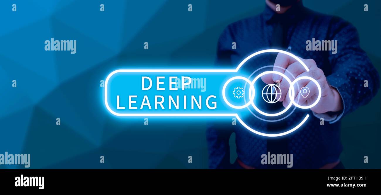 Text sign showing Deep Learning, Business approach Hierarchical Abstractions Artificial Intelligence Algorithm Stock Photo