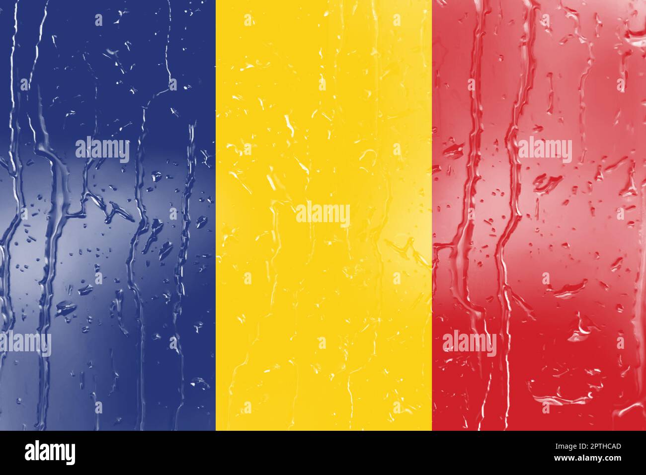 3D Flag of Romania on a glass with water drop background Stock Photo ...