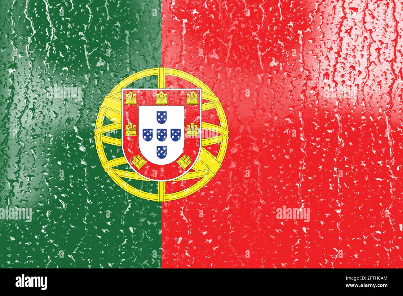 3D Flag of Portugal on a glass with water drop background Stock Photo ...